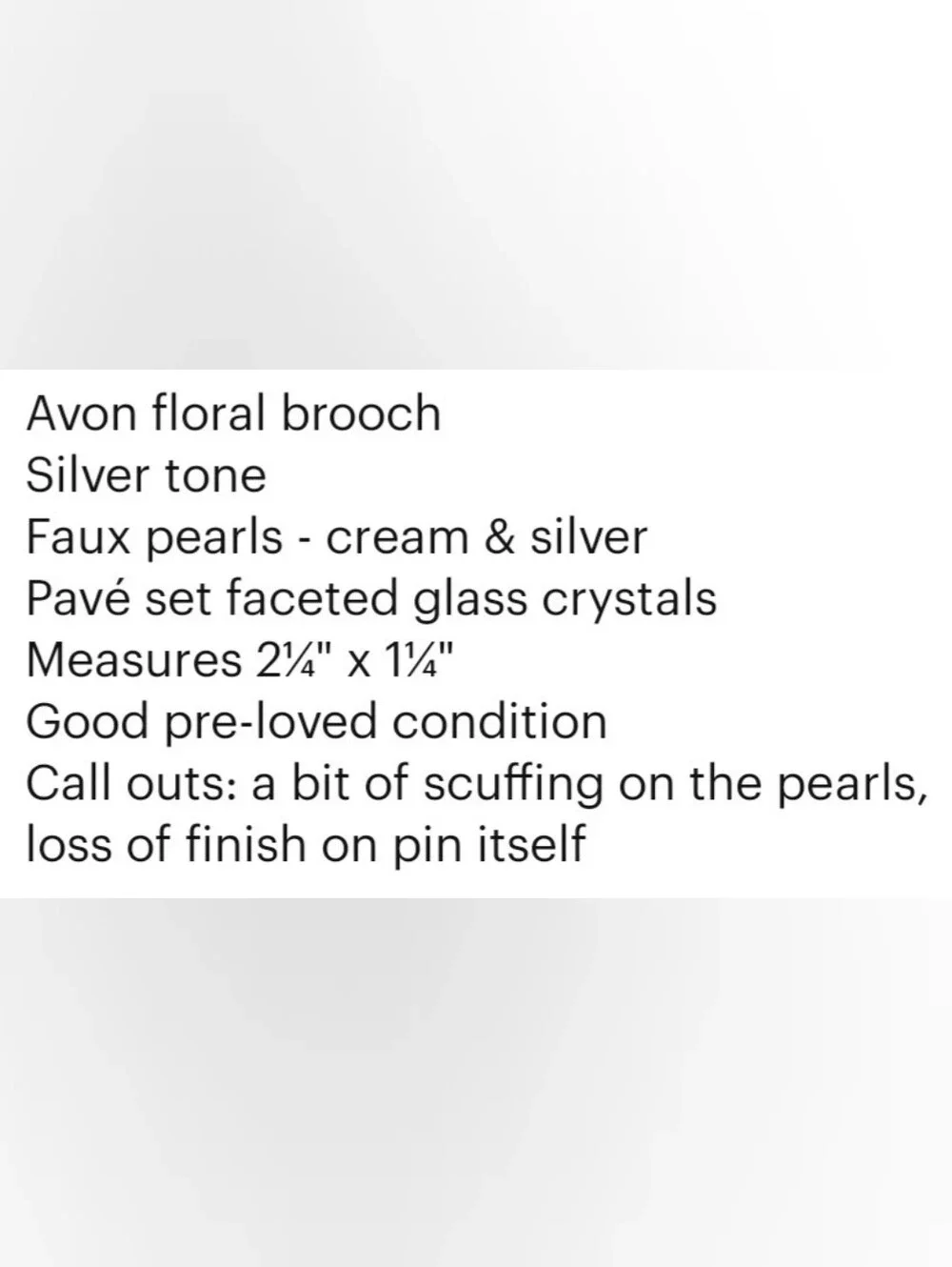Avon Floral Brooch Silver Tone Faux Pearls Faceted Glass Crystals